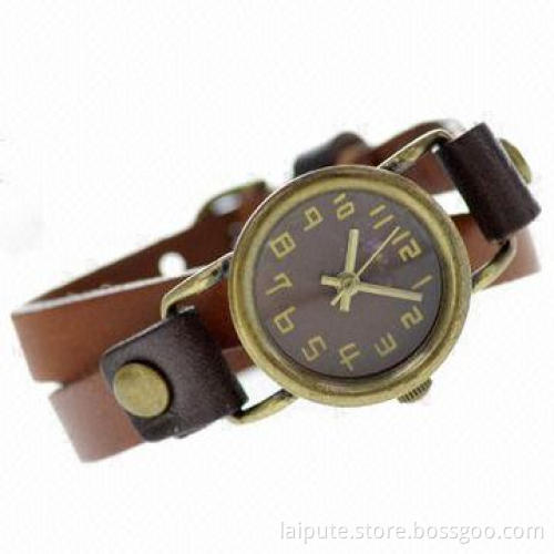 Vintage Fashion Watch, Alloy Case Fasten with Leather Rivet Band